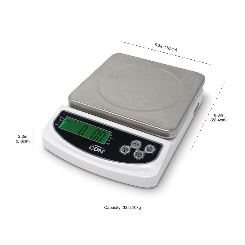 CDN Portable Digital Kitchen Scale 22 lb. Capacity, Backlit Easy-to-Read