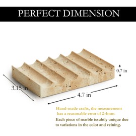 PHINILUX Luxury Travertine Soap Dish Marble Jewelry Ring Tray - Rectangle Marble Soap Tray & - Self Draining Soap Holder for Bathroom, Kitchen, Beige Travertine