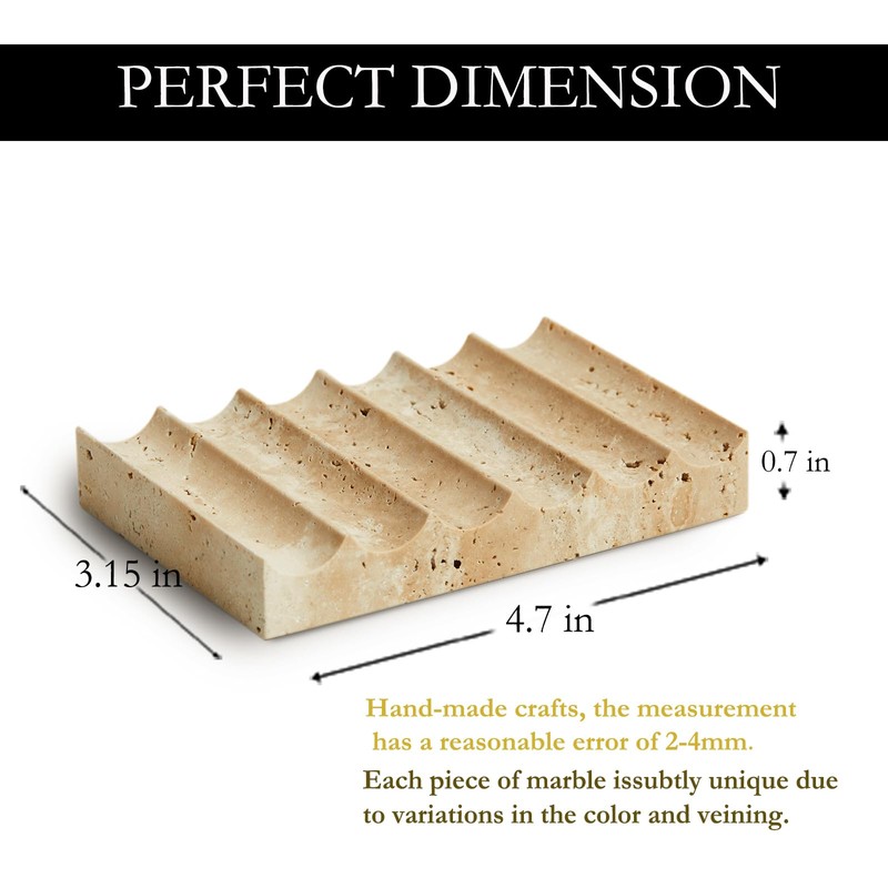 PHINILUX Luxury Travertine Soap Dish Marble Jewelry Ring Tray -