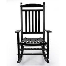 Solid Wood Rocking Chair, Heavy Duty Porch Rocker with High Back & Armrests, 450 LBS Weight Capacity, Outdoor Leisure Rocking Chair for Patio Balcony Backyard, Black