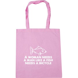 Hippowarehouse A woman needs a man like a fish needs a bicycle Tote Shopping Gym Beach Bag 42cm x38cm, 10 litres