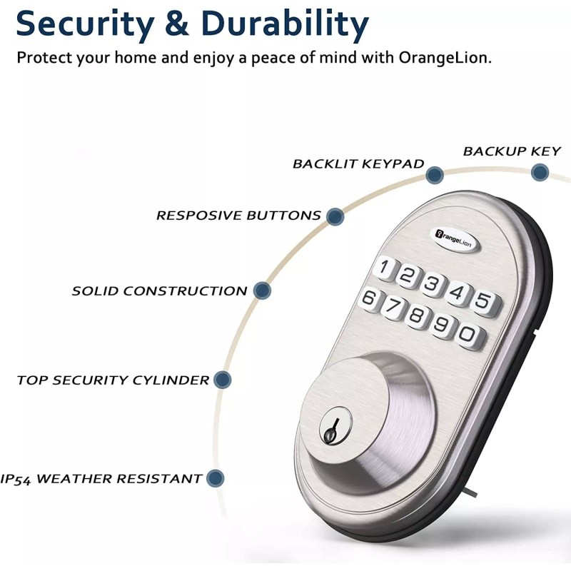 OrangeLion Keyless Entry Deadbolt Door Lock, Smart Electronic Keypad Auto