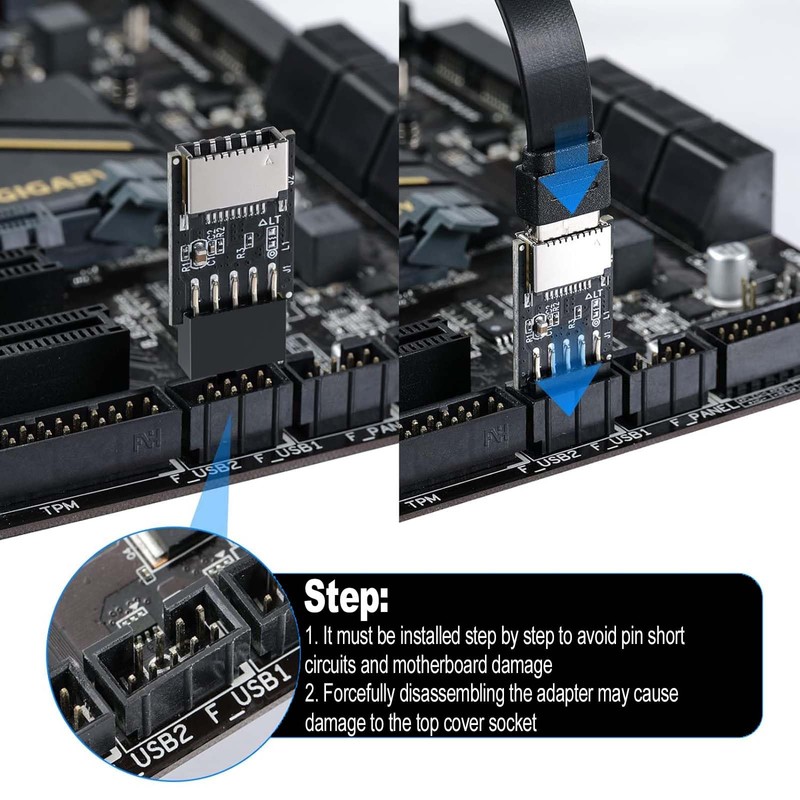 Zhowyeemeng 9PIN to Type-E Adapter, Female 9-Pin Motherboard Header to