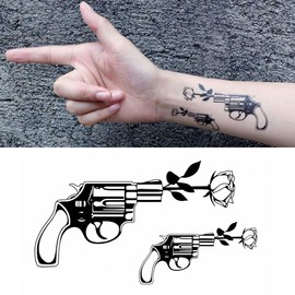 Oottati 2 Sheets Tiny Small Temporary Tattoos For Women Men Finger Hands Neck Wrist Face, Cute Long Lasting Cartoon Fake Tattoo Stickers For Kids Boys Girls Gun Totem Flower