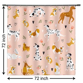 LI-LOVE Bathroom Shower Curtain with 12 Hooks Decorative Dogs Pattern Waterproof Polyester Fabric Weighted Bottom Washable 72x72 Inches