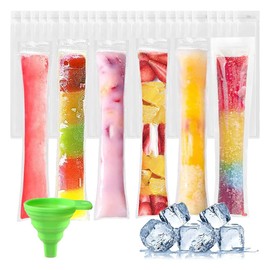 150 Pieces Disposable Ice Mold Bags - DIY Ice Pop Molds Bags with Foldable Funnel BPA Free Zip-Top Ice Popsicle Pouch for Yogurt,Ice Candy or Freeze Pops Comes With A Funnel