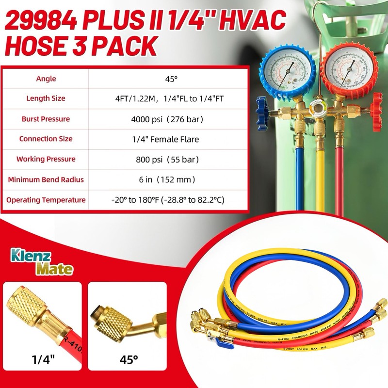 2026 New 29984 Plus II 48"（4FT）1/4" HVAC Hose with Quick