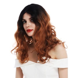 WIG ME UP - TYM-758-MF-4TT30 wig women's wig lace front long slightly curled parting ombre dark brown reddish brown