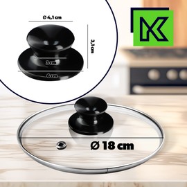 KADAX Pot Lid, Universal Glass Lid with Glossy Black Handle, Heat Resistant Lid in Various Sizes, Pan Lid, Glass Lid for Pot, Pan (18 cm)
