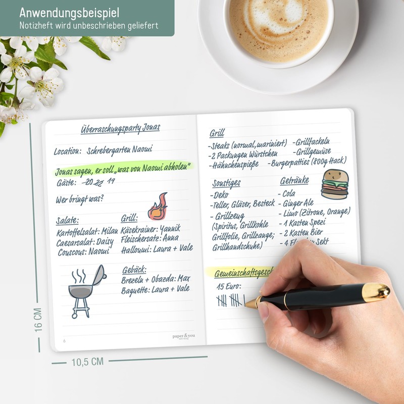 paper&you® Notebook A6+ Lined "Minty Leaves" with 64 Pages, Soft