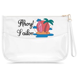 Sailor Gift for Women Girl Clear Makeup Bag Surfer Gift Beach Themed Present Cosmetic Bag Ocean Lover Toiletry Pouch Christmas Birthday Present for Daughter Sister Mom Aunt Friend Zipper Pouch