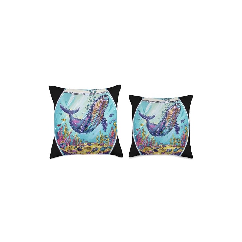 Whale in Fishbowl Marine Life Throw Pillow