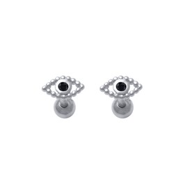 Tiny Evil Eyes S925 Sterling Silver Stud Cartilage Earring for Women Men Screw Black CZ Trendy Cubic Zirconia Earrings Tragus Helix Cute Fashion Barbells Piercing Body Fashion Jewelry Unisex (Silver)