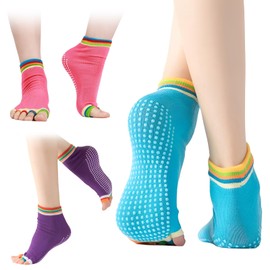 Jicyor 3 Pairs Yoga Socks ，Toeless Socks for Women Non Slip Pilates for Yoga Pilates Dance Ballet Comfortable Practical and Aesthetically Pleasing