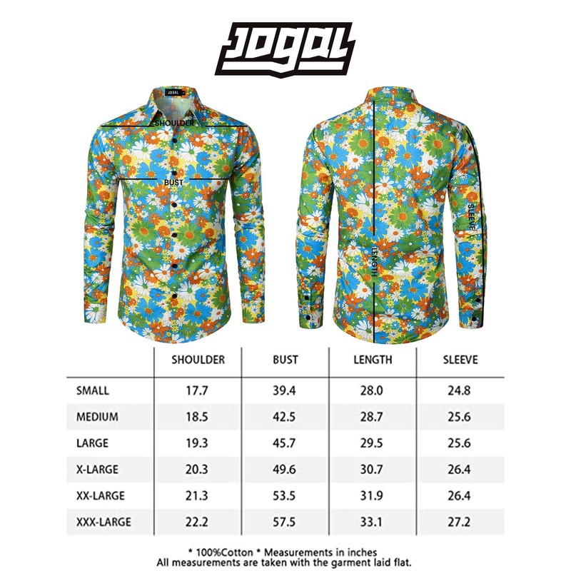 JOGAL Men's Regular Fit Floral Business Shirt Long-Sleeved Button-Down Casual