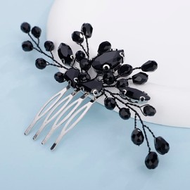 Teyglen Mujeres Delicado Simple Negro Cristales Diamantes De Imitación Novia Boda Peineta Para El Cabello Accesorios Para El Cabello De Lujo Diamantes De Imitación Brillantes Peines Laterales Para Nov