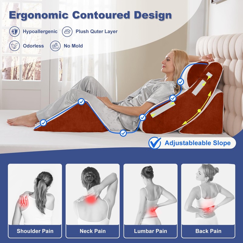 WSOFRLAC Orthopedic Bed Wedge Pillow Set 4PCS – Memory Foam
