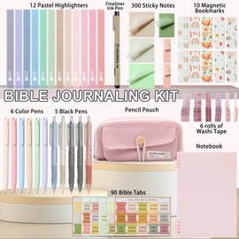 DazSpirit 54Pcs Bible Journaling Kit, Bible Highlighters and Pens, Bible Tabs, Pencil Case, Notebook, School Bible Study Supplies Essential Accessories Tools for Women