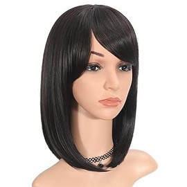 1PCS Wig with Bangs for Women 12 Inch Straight Wigs Synthetic Wigs (Natural Black)
