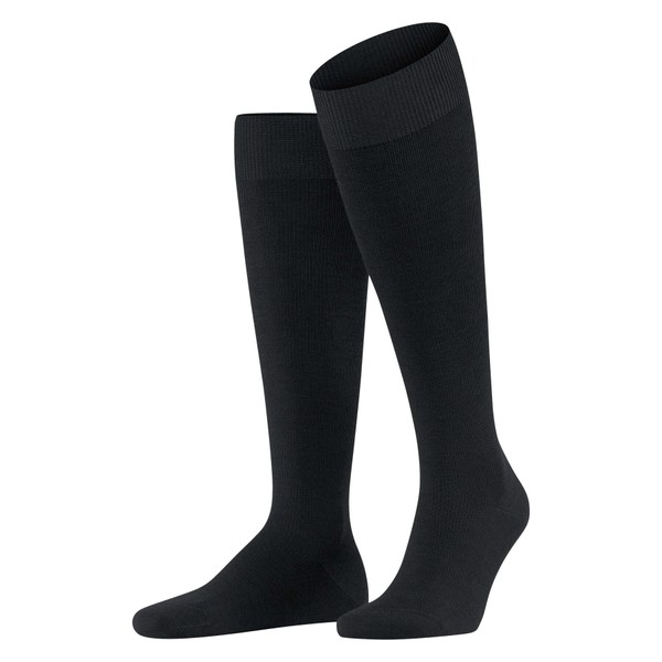 FALKE Lufthansa Travel & Comfort Men's Energizing Wool Knee Socks Breathable Climate Regulating Odour-Inhibiting Wool Compression Socks Elegant for Travel Long Standing Flights 1 Pair, Black (Black