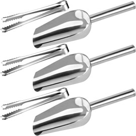 LICQIC 6 Pcs Stainless Steel Sweet Scoops and Tongs Set, 3 Pcs Candy Scoops and 3 Pcs 5in Tongs, for Dessert Buffet Kitchen Wedding Party