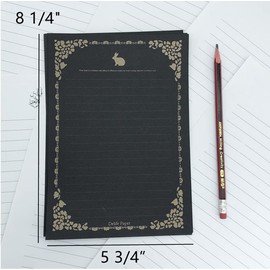 Black 160 Sheets Stationary Writing Paper,5 3/4x 8 1/4" Golden-Lace Vintage Stationery Paper with Lines Letter Paper for Office Home School Wedding Invitations or Love Letter 8 Different Patterns
