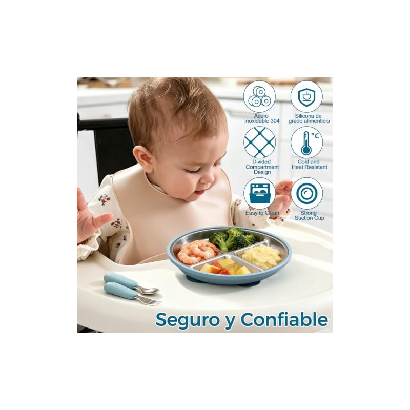 Platos de Acero Inoxidable para Bebe, Set de Alimentación para