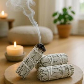 Sahumerios de Salvia Blanca Natural, Set de 6 Atados, 10-12 cm, Premium de Baja California, para Limpieza Energética y Purificación, Rituales de Meditación