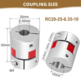 Shaft Coupling 6.35 mm to 10 mm Waves Flexible Elastic Coupler Plum Claw Coupling Aluminium Alloy Plum Connection Shaft for Stepper Motor D20 L25