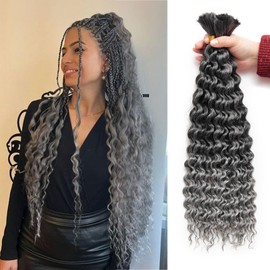 Braiding Hair for Boho Braids 8 Packs Chocolate Brown Deep Wave Crochet Hair for Women Bohemian Wet and Wavy Bulk Hair Extensions Synthetic Micro Braiding Hair T-Grey 18 Inch