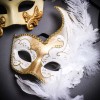 iLoveMasks His & Her Gold White Party Masquerade Masks Set