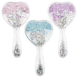 Framendino, 3 Pack Sequin Hair Brush Glitter Detangle Massage Comb Cute Mini Heart Shaped for Women