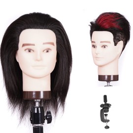 Male Training Head 100% Human Hair, Hairdresser Mannequin Head Mannequin Head Mannequin Head for Cutting Styling with Training Doll Head for Hair Styling and Practice with Clamp Stand