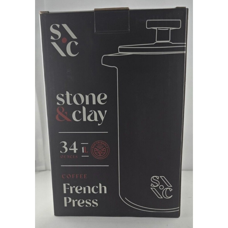 Stone & Clay Modern French Press - Black Stainless Steel