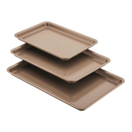 Anolon Gourmet Nonstick Bakeware Set with Nonstick Cookie Sheets / Baking Sheets - 3 Piece, Bronze Brown