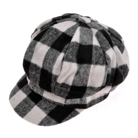 ZLYC Womens Classic Newsboy Caps Visor 8 Panel Gatsby Cabbie Hat ((Plaid) White)