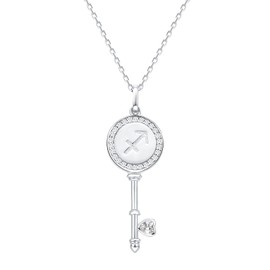 Presentski Zodiac Sign Pendant Necklace Women: 925 Sterling Silver Constellation Necklaces Platinum Plated Horoscope Chain Astrology Key Shape Heart Zirconia Necklace 45-50 cm Length, Sterling Silver,