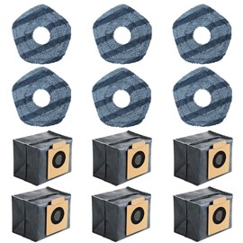 Mop Pads and Dust Bag for Eufy X10 Pro Omni Vacuum Replacement Accessories, 6 Washable Mop Cloths 6 Vacuum Dust Bags