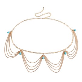 Bohemian Retro Turquoise Body Chain - Adjustable Vintage Body Jewelry for Women, Wedding Beach Festival Accessory, Premium Alloy with Teal Green Stone, Lightweight Comfort for All Body Types
