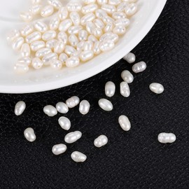 uxcell 100 Pcs Freshwater Pearl Beads, 4-5mm Oval Rice Shape Loose Gemstone Pearls 0.8mm Hole for Leather Cord Beading Jewelry Making DIY Craft, White