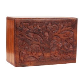 Wooden Pet Memorial Keepsake Cremation Urns for Ashes Pet Urn Wood Keepsake Box Urns for Cat Dogs Ashes | Cat Memorials - 35 Cu/in (Tree of Life)