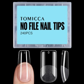 TOMICCA False Nail Tips, Square Nail Tips, 240 Pieces, Square Medium Nail Tips, Semi-Matte Gel Nails for Nail Extension, Nail Art, DIY Nail Studio at Home, 12 Sizes, Artificial Gel Nail Tips