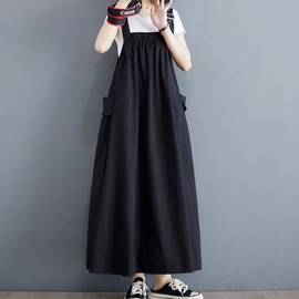 Momkong Maternity Jumper Dress - Summer Pregnancy & Nursing Friendly Black Blue/XL