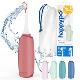 HappyPo HappyPo – Po Dusche mit Aufbewahrungstasche – Optimiertes Design – Portable Bidet - sanft zur Haut – für Damen, Herren und Kinder – für Po und Intimbereich – sanft und sauber – Rot