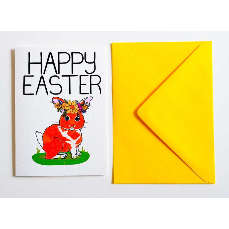 Happy Easter Card with Cute Easter Bunny Rabbit with Yellow
