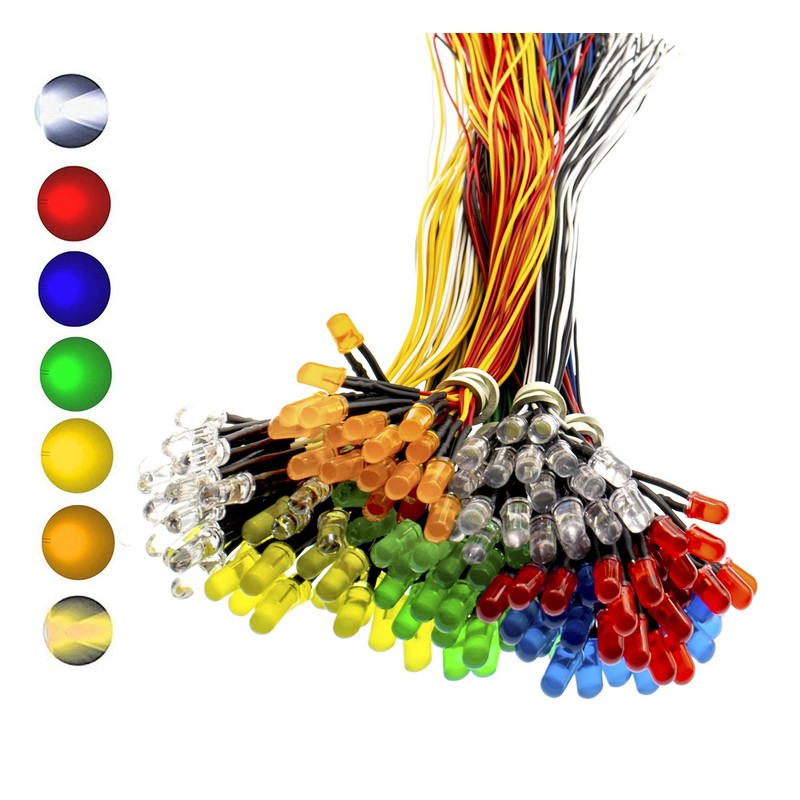 CO-RODE 140pcs Pre-wired 12V 5mm LED Light Emitting Diodes 7