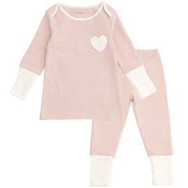 CozeeME Toddler Girls Modal Layette T-Shirt and Pants Play Set Outfit Baby Pink/White Heart 3T