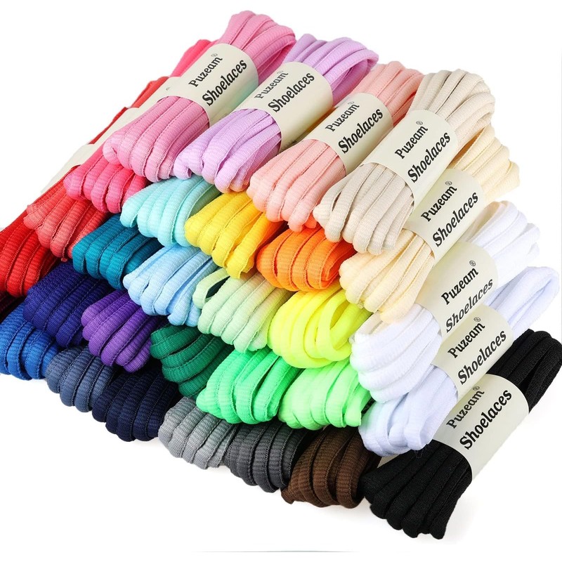 Puzeam 2 Pairs Oval Athletic Shoelaces 30 Colors 1/4" Half
