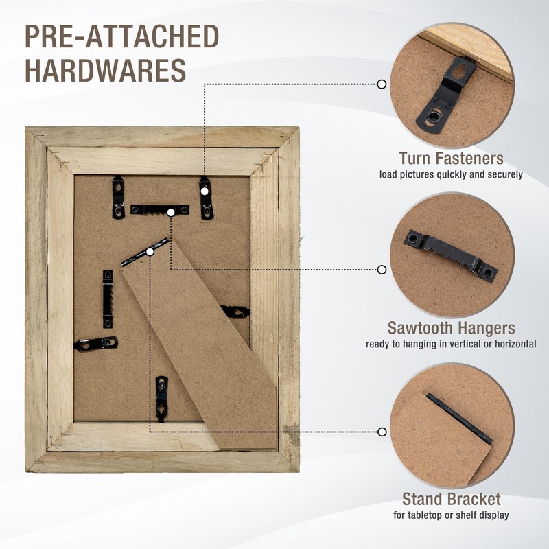 Rustic 5x7 Picture Frames, Reclaimed Barnwood Photo Frames with HD
