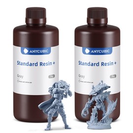 ANYCUBIC Standard 3D Printer Resin Plus, 405nm SLA Fast UV-Curing Resin, High Precision & Rapid Photopolymer for 8K/14K/16K Capable LCD/DLP/SLA 3D Printing (Gray+Gray, 2000g)